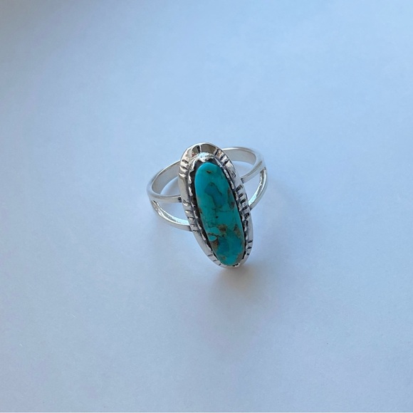 Sterling Silver Oval Genuine Turquoise Ring with Shank, Boho Ring, Silver Rings - Picture 9 of 13
